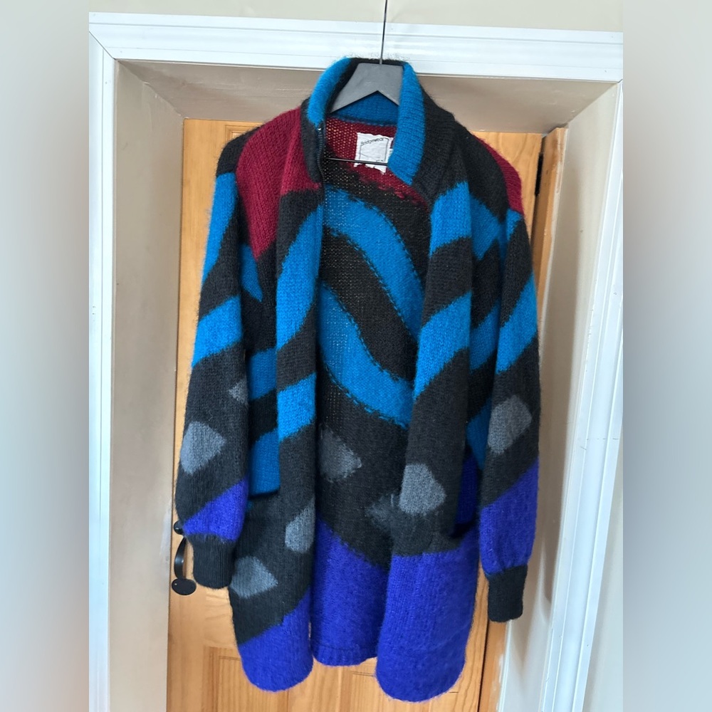 VTG 80’s Rare Mohair Sweater, Warm, Cardigan BRIDGEWEAR, Multicolored Geometric - Picture 13 of 14